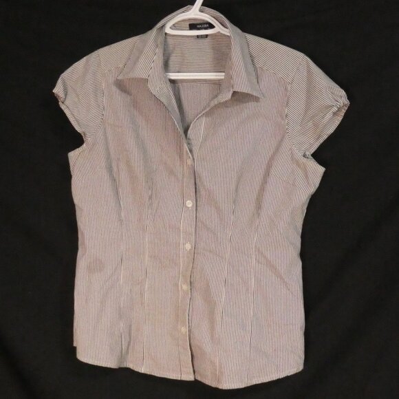 MAJORA | large | Stylish Pinstripe Short Sleeve Cotton Shirt | NWOT - Picture 1 of 14